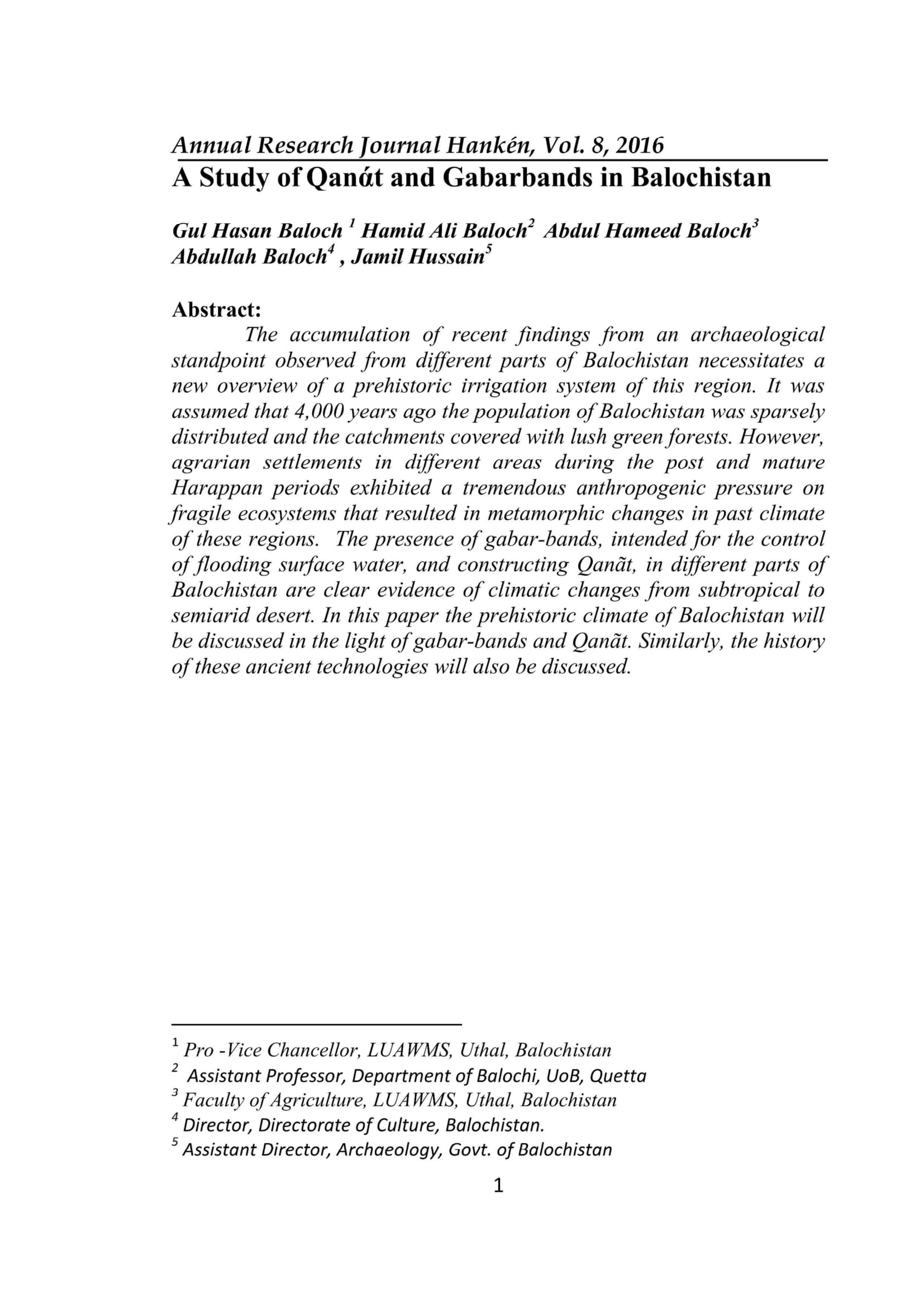 A Study of Qanάt and Gabarbands in Balochistan